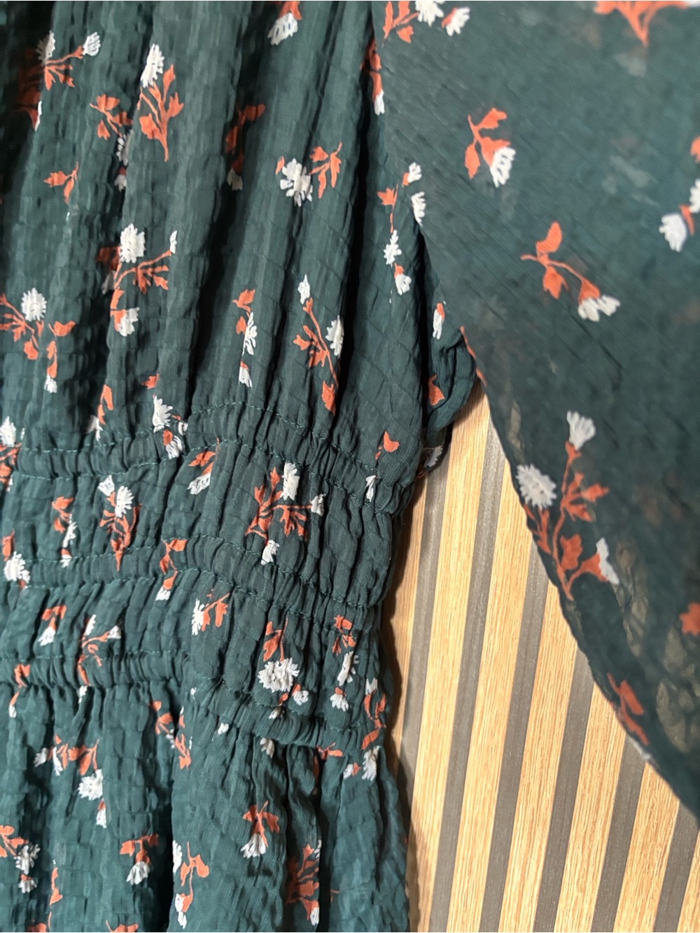 Madewell Dark Teal Floral V-Neck Midi Dress - Picture 6 of 8
